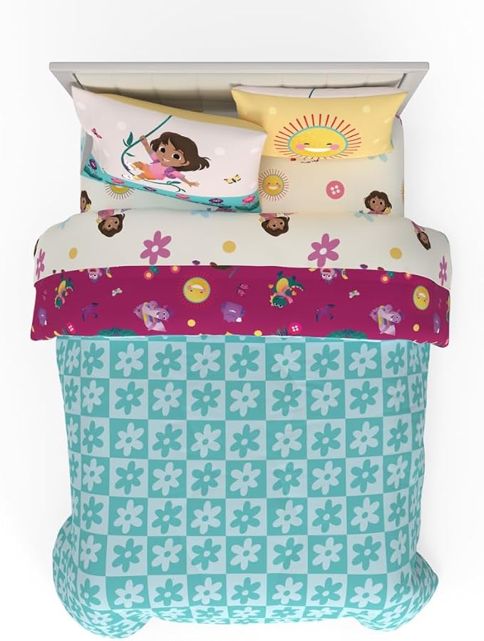 Dora The Explorer Kids Bedding Set Super Soft & Cozy Reversible Microfiber Comforter and Sheet Set with Sham, 7 Piece Full Size, (Officially Licensed Product) By Franco