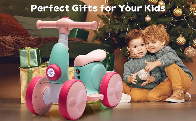 JoyRydz 6V Electric Baby Balance Bike with Bubble Machine,4 in 1 Toddler Balance Bike w/Remote for 1 Year Old Boys Girls Kids Bubble Bike Ride on Toys w/Powered Motor,Music,LED Lights (Green&Red)
