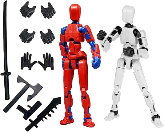Titan T13 Action Figures Set -(Assembly Required) Robot Action Figure Fidget Toys for Nova N13 Anime Figures with 3D Lucky Dummy 13 Robot Figures Multi Movable Joints Gifts (RedBlue+White)