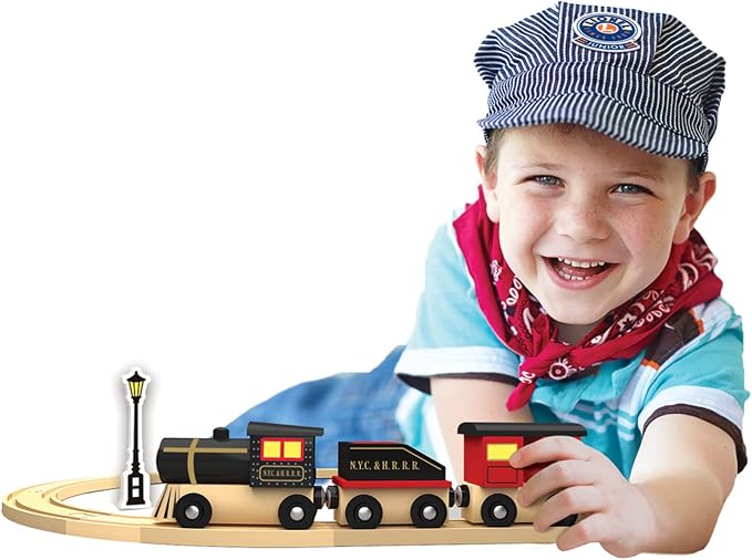 MasterPieces Wood Train Sets - Lionel Original Steam Engine 3 Piece Train Set - Officially Licensed Toddler & Kids Toy