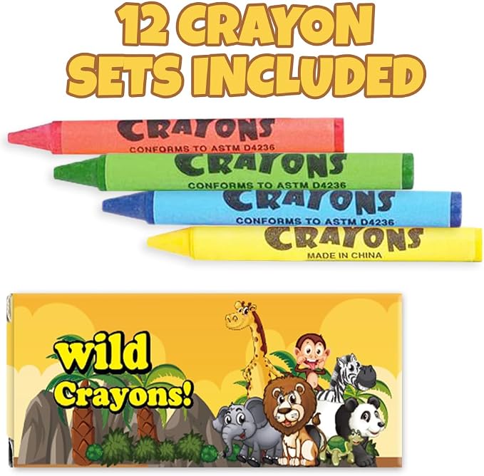 ArtCreativity 12 Pack Zoo Animal Mini Coloring Books for Kids with 12 Crayon Packs – Jungle Safari Party Favors, Wild One Birthday goodie bags stuffers, Classroom Prizes, Activity Set for Toddlers