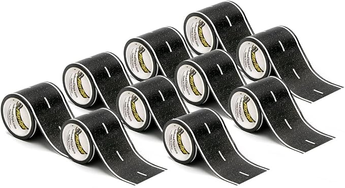 PlayTape Road Tape for Toy Cars - No Residue, Great Travel Toy; 10-Pack of 30 ft. x 2 in. Asphalt Road