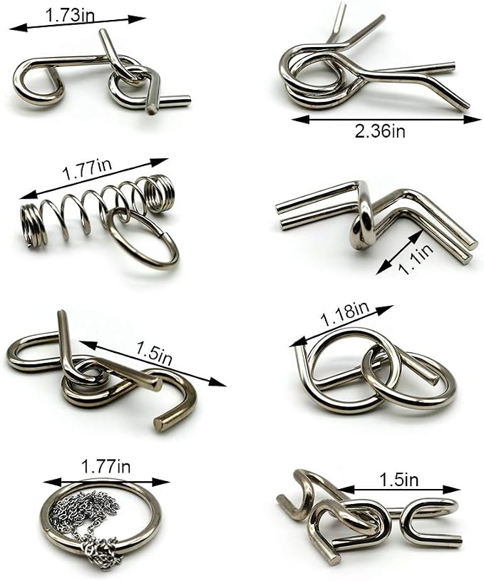 8 Sets Metal Brain Puzzles Primary Brain Teasers for Adults Kids, IQ Test Games