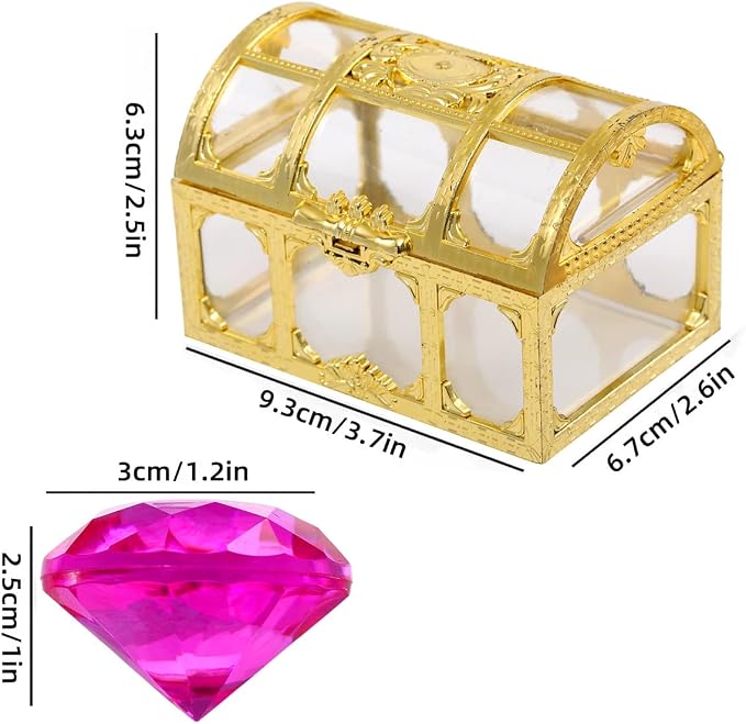 XIJUAN Diving gem Pool Toys Sand Toys,14 Color Diamond Treasure Chest Summer Swimming gems Pirate Diving Toy Set Underwater Swimming toyChildren's Game Gifts for Boys and Girls(Golden)