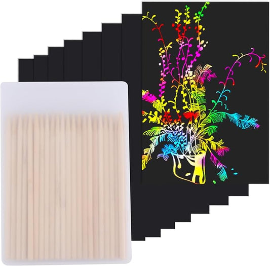 Cityrosy Scratch Art Paper Rainbow Sets for Kids 100 Pcs-Black Magic Scratch Off Craft Set Classroom Supplies Kits for Age 3-12 Kids Party Games Birthday Gifts Easter Basket Stuffers