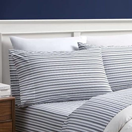 Nautica - King Sheets, Cotton Percale Bedding Set, Casual Bedding Set (Coleridge Stripe Charcoal, King)