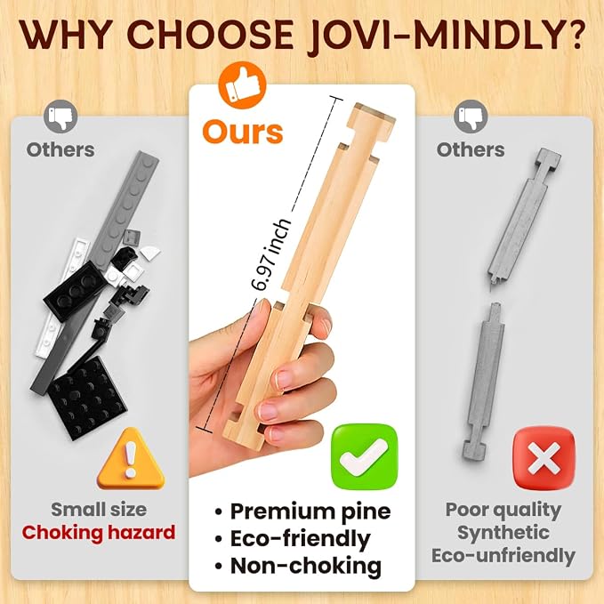 Jovi-mindly＆Notchies 107 Pcs STEM Wooden Blocks Toys with Door＆Windows|Learning Building Blocks Toy for Kids Ages 4-8 Boys and Girls|Classic Old Fashioned Toys Gifts for Birthday