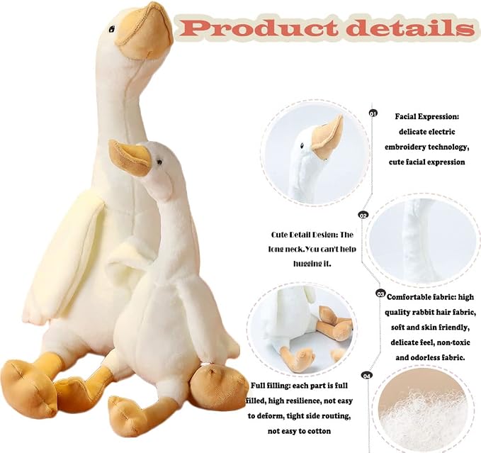 23.6" Goose Plush White Swan Stuffed Animal Toy Duck Plush Toy,Gifts for Kids