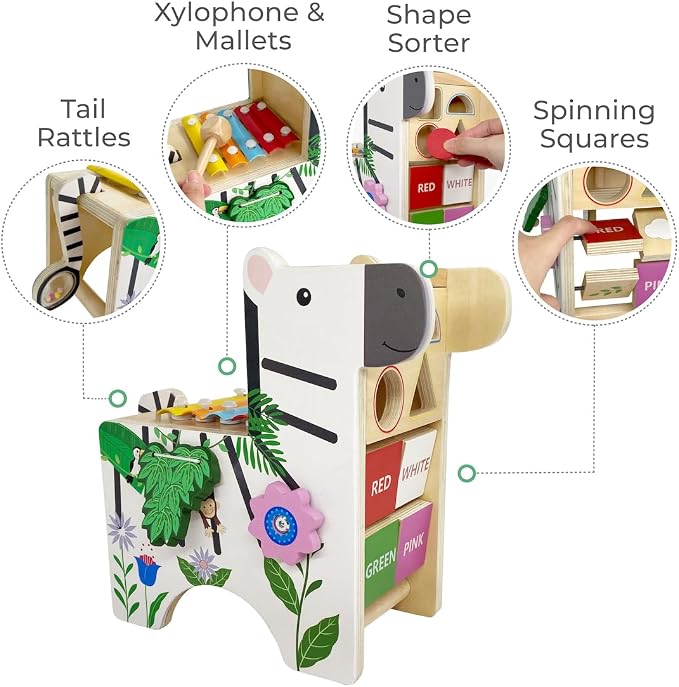 Teamson Kids - Preschool Zebra Wooden Activity Play Center with Xylophone | with Xylophone