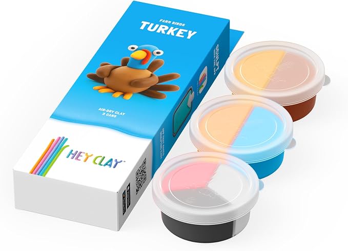 HEY CLAY Modelling Air-Dry Clay with Fun Interactive App - Non-Toxic, Non-Stick Modeling Clay Crafts Set for Kids Ages 3 to 8-3 cans (Farm Birds: Turkey)
