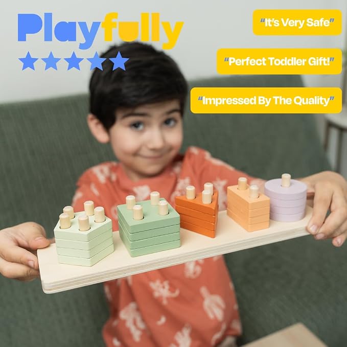 ANGORA BRANDS Montessori Wooden Shape Sorter & Stacking Toy for Toddlers 3+, Educational Puzzle that Builds Fine Motor & Cognitive Skills by Playfully