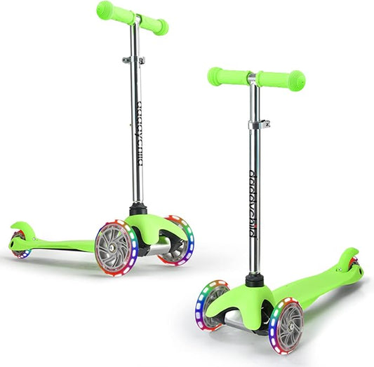 3-Wheel Kick Scooter for Kids Ages 3-8 Lean-to-Steer Toddler Scooter with Extra Wide Light Up Wheels, 4 Adjustable Heights, Foldable Scooters for Boys & Girls, Max Weight 110lbs