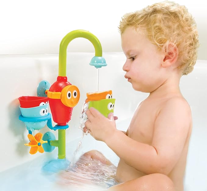 Yookidoo Toddler and Baby Bath Toy (Ages 1-3): Flow N Fill - 3 Stackable Play Cups - Battery Operated Interactive Hose Toy & Tumblers with Multiple Play Aspects - Make Bath Time Magical (No Mold)