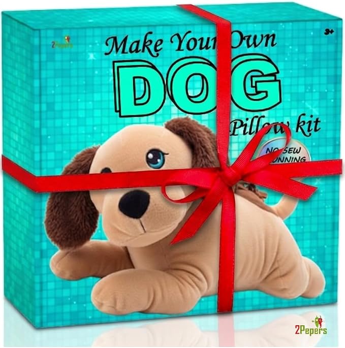 2Pepers Create Your Own Best Friend: DIY No-Sew Plush Dog Craft Kit for Kids - Stuffed Animal Kit for Children, Plushie Puppy Art Pillow, Gift for Boys & Girls Ages 3 4 5 6 7 8+, Dog Toy STEM Present