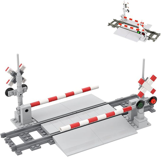 Train Tracks Building Block Set 04, City Train Track Railroad Tracks, Traffic Light Railroad Crossing Building Bricks, Compatible with Lego 853792 Accessory, Kid Gifts for Ages 6+