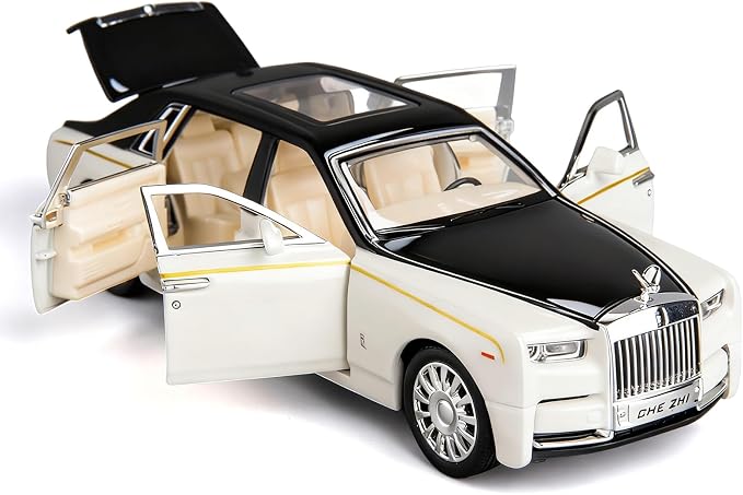 BDTCTK 1/32 Rolls-Royce Phantom Model Car,Zinc Alloy Pull Back Toy car with Sound and Light for Kids Boy Girl Gift(White)