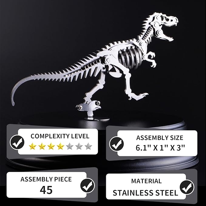 Microworld 3D Metal Puzzle, Dinosaur 3D Puzzle for Adults, Steel Warcraft Collection Challenge DIY Animal Art Craft Decoration Mini Puzzles for Teens - Tyrannosaurus Rex