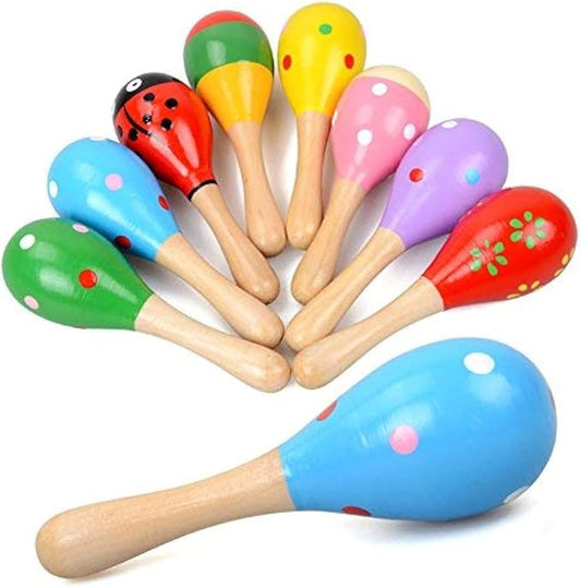 Mini Wooden Maracas for Kids, Wooden Fiesta Maracas Assorted Color and Design,Pack of 6 (Random Color Pattern)