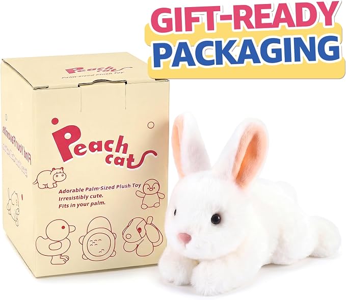 PEACH CAT Easter Bunny Stuffed Animal Cute Plushies White Rabbit Plush Toys Birthday Easter Gifts for Girls Boys Kids