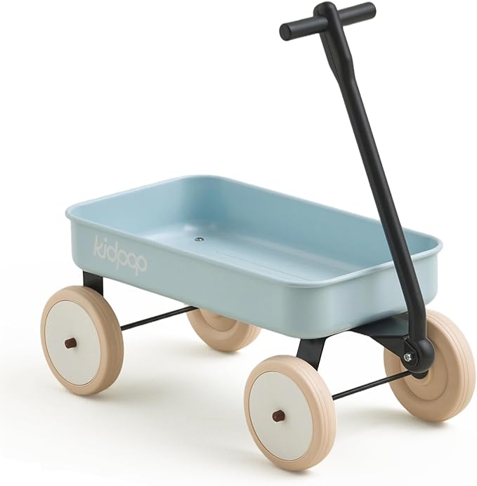 Kidpop Pula-Mini First Wagon for Toddlers, 4-Wheel Baby Pull Toy Cart for Kids Ages 1-3, Indoor & Outdoor Push Walker Toy, Ideal 1 Year Old Birthday Gifts (Blue)