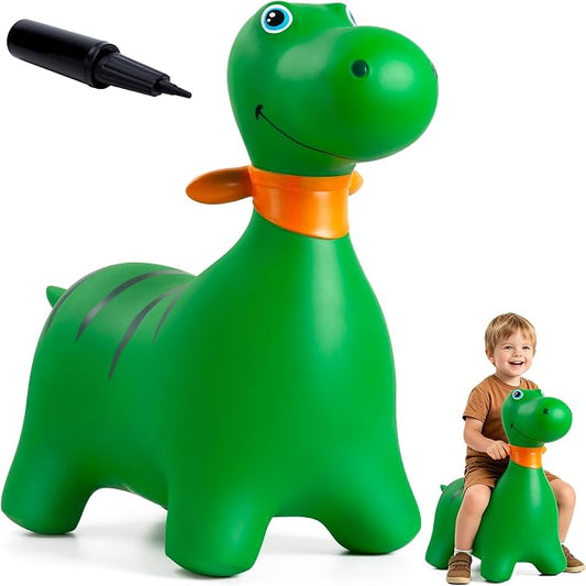 Bouncy Dinosaur Hopper Horse for Toddlers, Bouncy Animals Hopping Jumping Toys, Ride on Toys Indoor Outdoor Inflatable Birthday Gifts for Girls Boys 18 Months 2 3 4 5 6 Year Old, Green