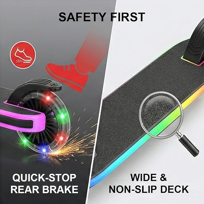 Rahmory Kick Scooter for Ages 5-12,Kid, Teens. Max Load 155 LBS. Foldable, Lightweight, with Light up Wheels and Dynamic Light Deck, Teen and Adults, 3 Adjustable Levels.
