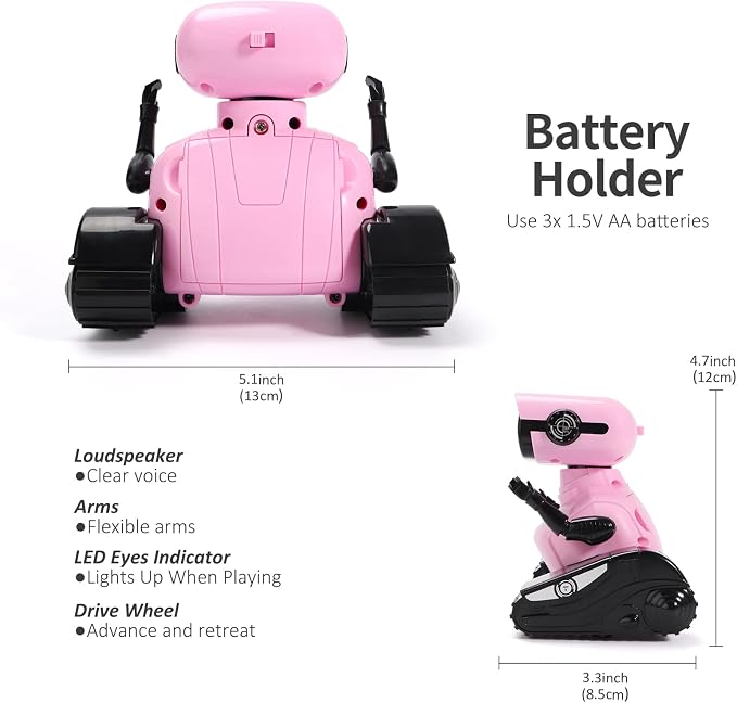 GILOBABY Remote Control Robot Toy for Kids 3-5 Years, Flashing LED Eyes, Dancing and Flexible Moves, Auto Demo Mode, Gift for Girls (Pink)