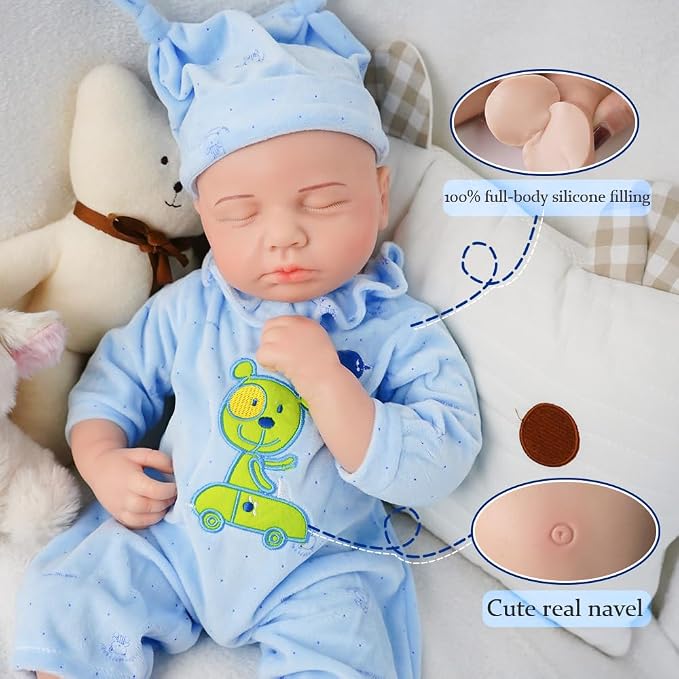 Boy 18.5 Inch, Silicone Reborn Baby Dolls, Realistic Baby Doll, Reborn Baby Dolls Silicone Full Body, Not Vinyl, Posable Newborn