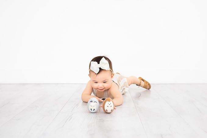Pearhead Wooden Wobble Toy Set, Raccoon & Hedgehog Montessori Balance Toys for Babies 6+ Months, FSC Certified, Sensory Tummy Time Development Toy
