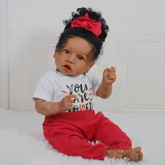 KSBD Realistic Reborn Baby Doll Black Girl – 20 Inch Lifelike Real Life African American Newborn Doll with Soft Body Gift Set for Kids Age 3+