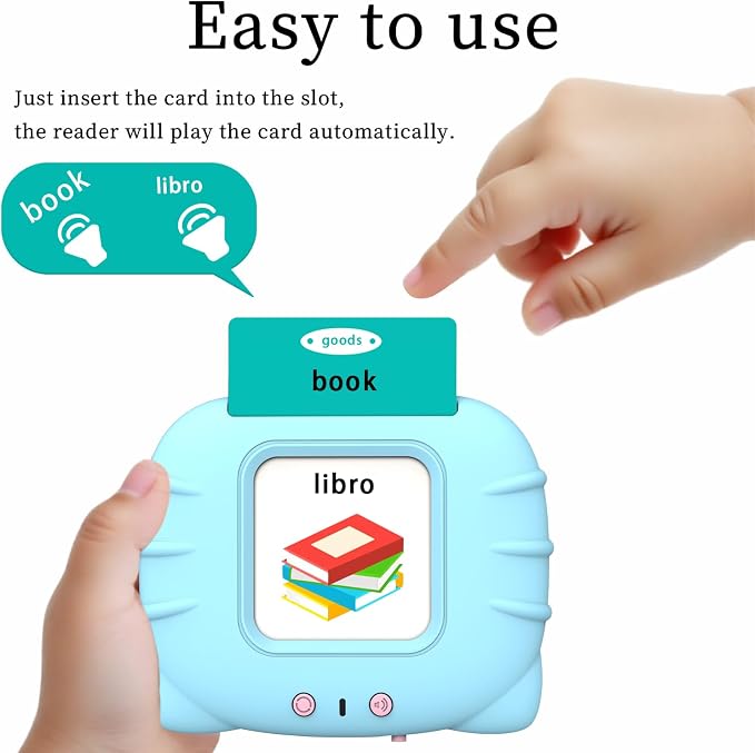 Startcan Spanish & English Talking Flash Cards for Girls 3-6, Audible Toys with Music to Learn Numbers 0-100, Letters, Phrases and More Spanish and English Vocabulary - 278 Cards and 556 Words(Blue)