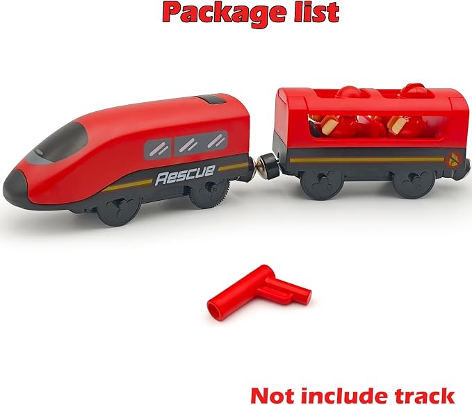 Battery Operated Police Train for Wooden Train Tracks with Figures Kids Magnetic Wooden Trains Set for Toddlers Boys 3-5 4-8 (Without Battery and Tracks) (red)