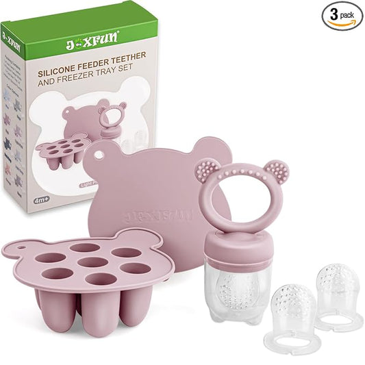 JEXFUN Silicone Breastmilk Popsicle Freezer Molds & Baby Fruit Food Feeder Pacifier, Baby Food Storage Containers Breast Milk Ice Cubes for Baby Teething & Infant Self Feeding, BPA Free - (Light Pink)