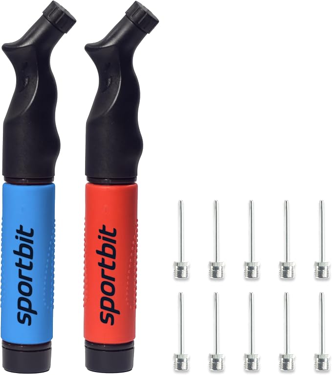 SPORTBIT Ball Pump for Sports Balls - Push & Pull Inflating System - Hand Pump for Exercise Balls - Volleyball Pump, Basketball Inflator, Ball Air Pump - Goes with 5 Needles Set