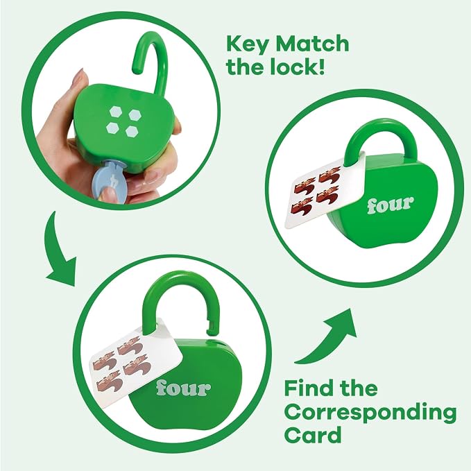 Montessori Lock and Key Toddler Toys, Cause and Effect Sensory Learning Toys for 1 2 3 Year Old, Number Counting & Matching Game, Fine Motor Skills Preschool Travel Activities