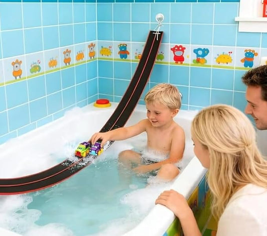 Race Car Bath Toy Set, Toddler Car Bath Toys, Flexible PVC DoubleTrack, Industrial-Strength Suction Cups, 8 Piece Set, CPC Certification, Kid's Bathtub Gift for Ages 3+