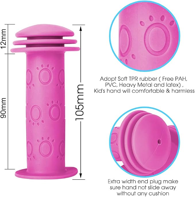 Kids Bike Grips - 105mm Bicycle Handlebar Grips With Mushroom Pattern for Bikes, Balance Bikes, and Kick Scooters