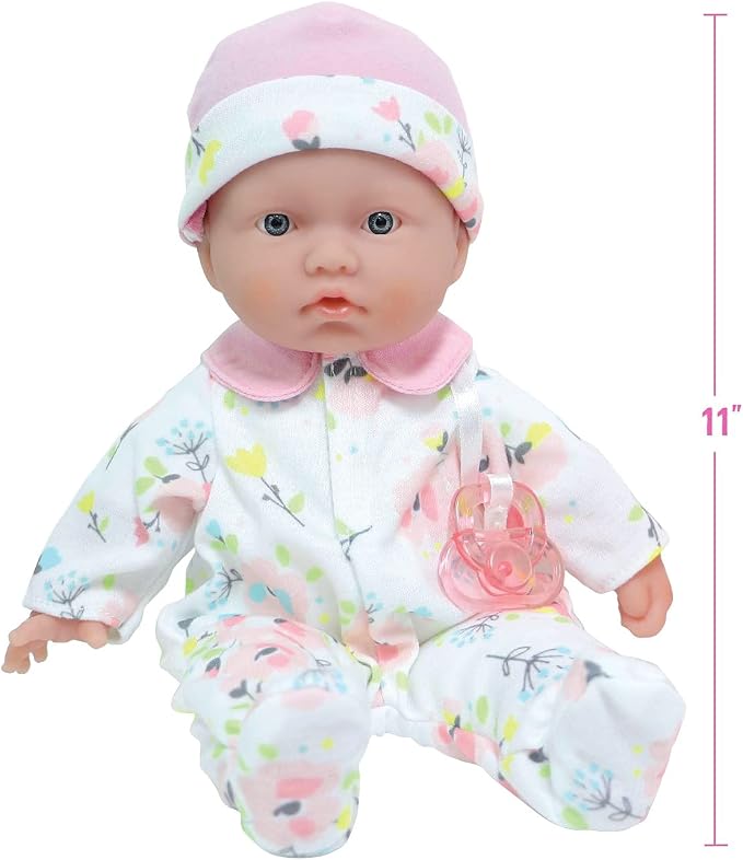 JC Toys - La Baby Travel Case Gift Set| Caucasian 11-inch Small Soft Body Baby Doll | Washable | Cute Outfit, Bottle, Pacifier & Plush Bunny | for Children 12 Months +, Pink
