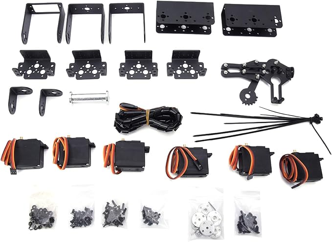 6DOF Robot Mechanical Arm Kit, Programming Robotic Clamp Hand Claw with 6 Servo Motors, 180 Degree Angle Manipulator Industrial Robot Parts for College Teaching