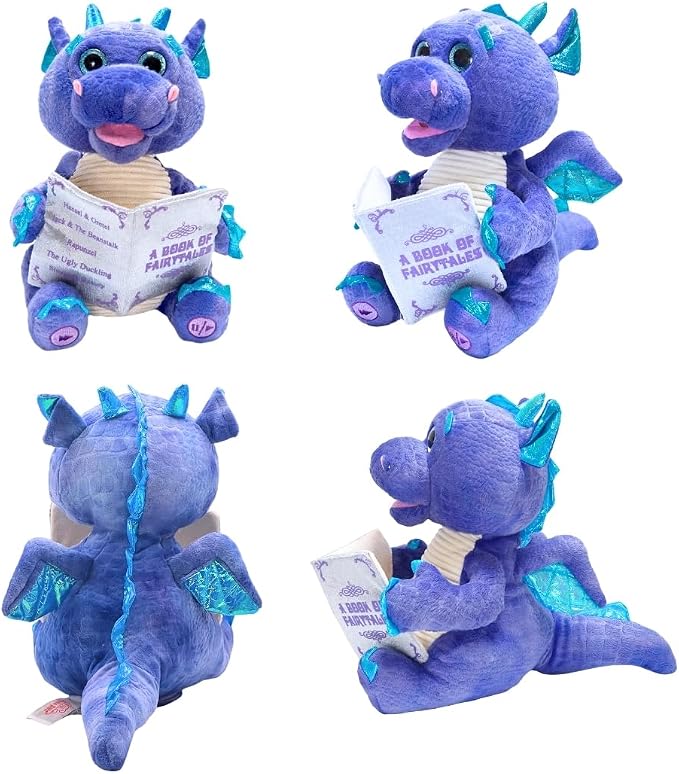 Cuddle Barn | Duncan The Storytelling Dragon with Light Up Eyes |Animated Stuffed Animal Plush Toy | Mouth Moves, Head Sways and Eyes Light Up | Recites 5 Fairy-Tales - 11"