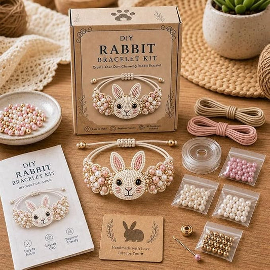DIY Beaded Bracelet Making Kit, Beginner-Friendly Beaded Bracelet Animal Making Kit, Three-Dimensional Beadwork Jewelry Craft Kit with Full-Color Instruction Sheet, for Craft Lover (Rabbit)
