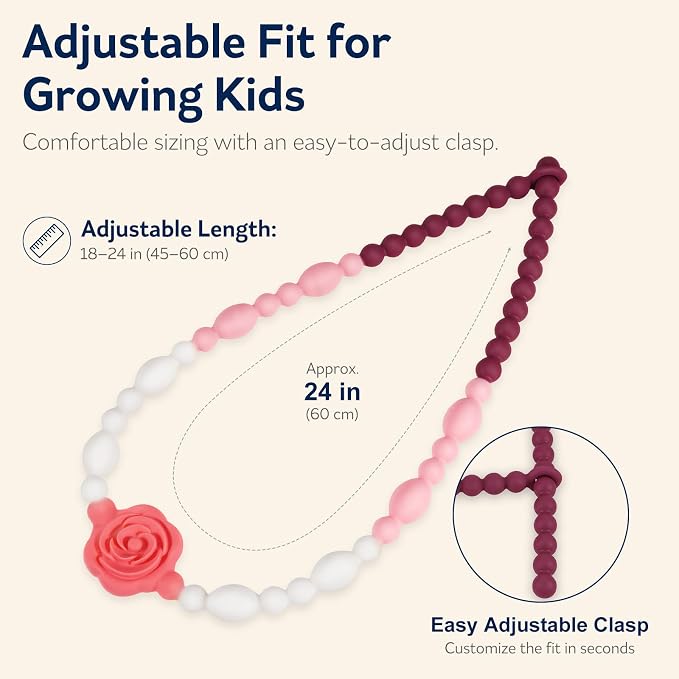 Flower Chew Necklaces for Sensory Kids 2 Pack, One-Piece Silicone Chewelry for Nail Biting Prevention, Sensory Fidget Necklace for Kids & Adult with ADHD & Autism, Classroom Chew Toys for Toddlers