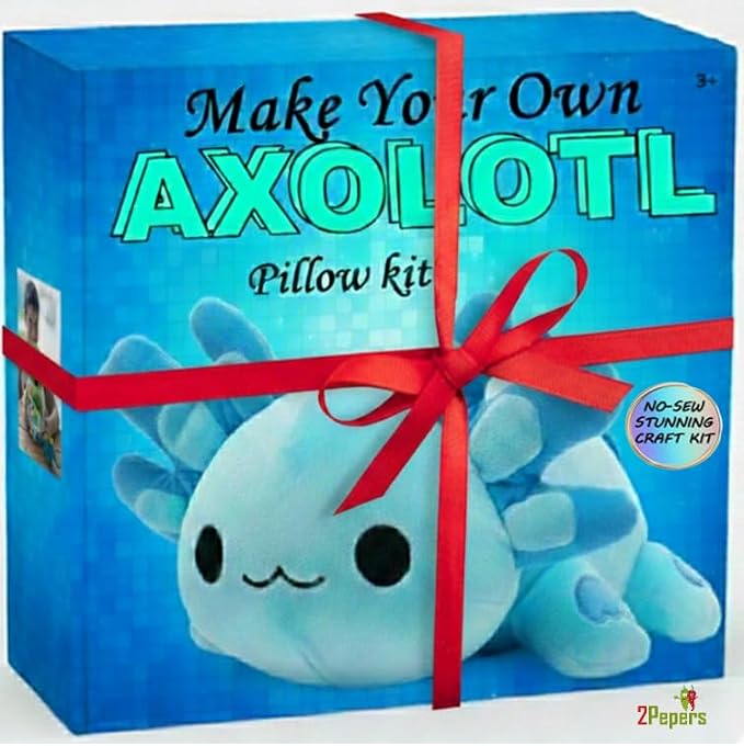 Axolotl Plushie Kit, DIY Animal Toy Crafts For Boys & Girls Toddler, Squishy Plushy Sensory Stuffed Pillow Art Project, Fun Birthday Present Gift For Kids 3 4 5 6 7 8 Year Old, Blue Axolotl Toy Set
