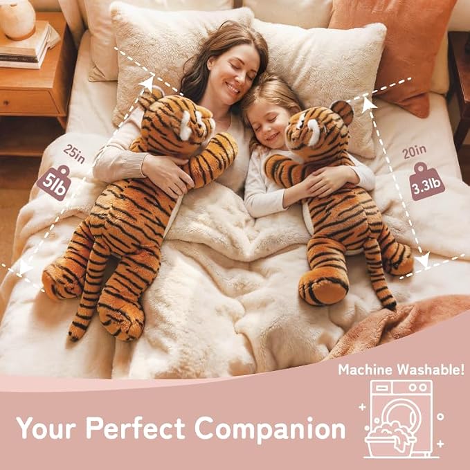 Niuniu Daddy 20" 3.3 lb Weighted Tiger Stuffed Animal for Adults Kids, Giant Large Soft Body Pillow Plush Toy for Sleeping Huggable, Gift for Everyday Comfort