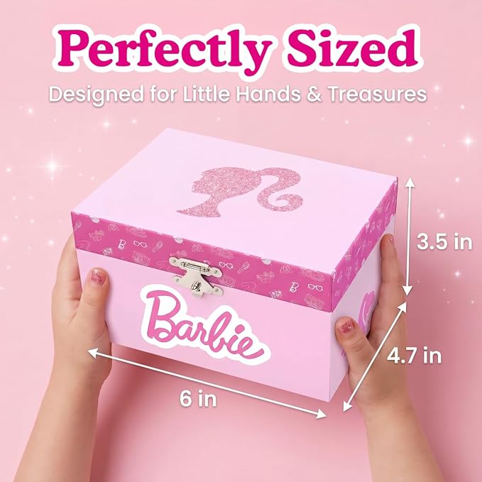 Barbie Storage Organizer for Accessories Musical Jewelry Box with Spinning Figurine, Barbie Toys for Girls Ages 3-5