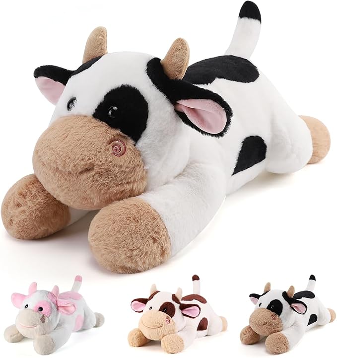 gnomantic Cow Weighted Stuffed Animals - 12 Inch 1.0 Pounds Weighted Plushies Cow Stuffed Animals - Small Plush Pillow - Cute Plush Toys Gifts for Kids & Adults (12" 1.0 lbs Black)