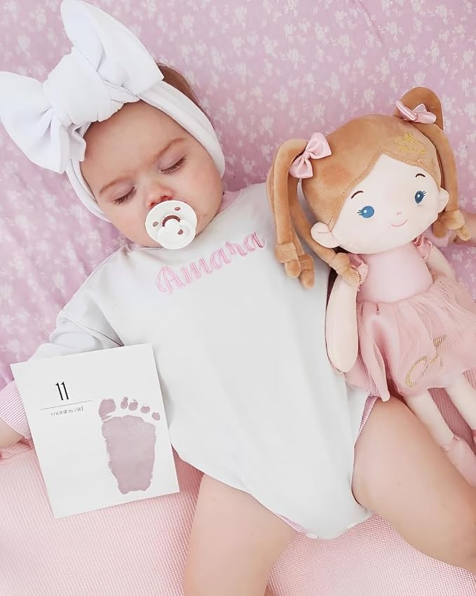 LeyaDoll Soft Baby Doll Toys (16''), My First Baby Rag Doll for 1 Year-Old Girl Birthday Gift, Christmas Plush Toys Gift for Toddler Kids Infants-Princess-Coral