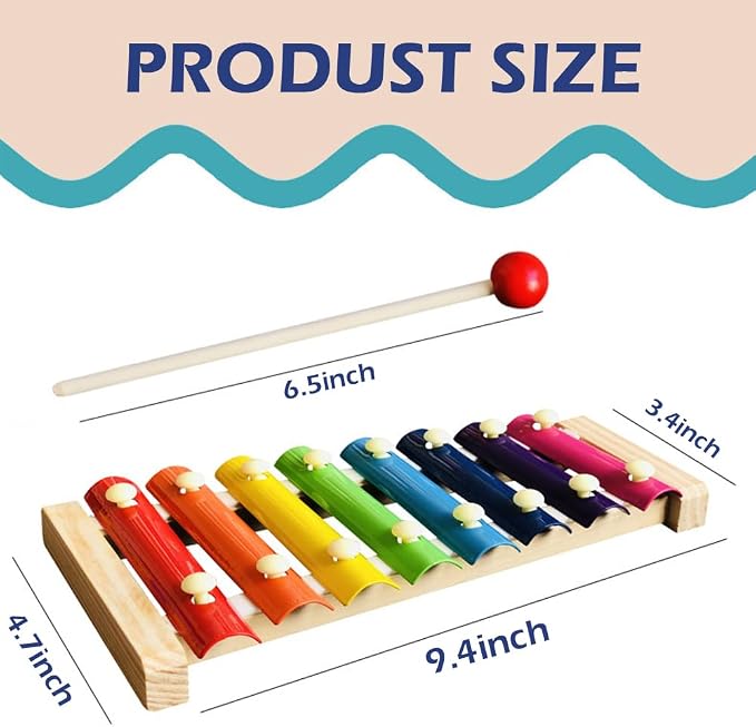 Xylophone for Toddlers, Baby Xylophone with 2 Safe Wooden Mallets and 8 Diatonic Keys, Toddler Musical Instruments Toys for Educational & Preschool Learning