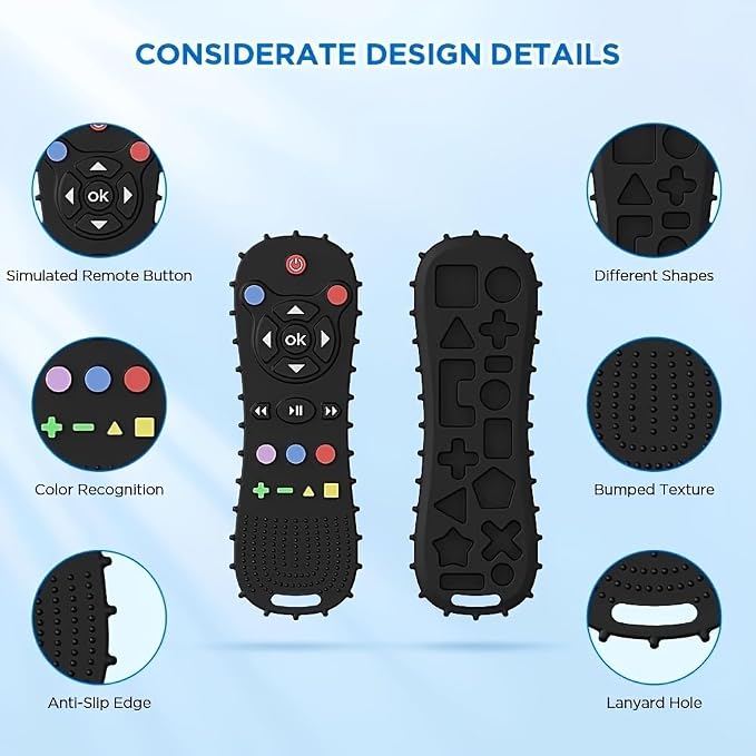 AALFA Baby Teething Toy, Soft TV Remote+Game Machine Shape Chew Set Intellectual Development Intellectual Development Educational Toy,Safe Silicone Toddler Infant (Black (handle+remote control))