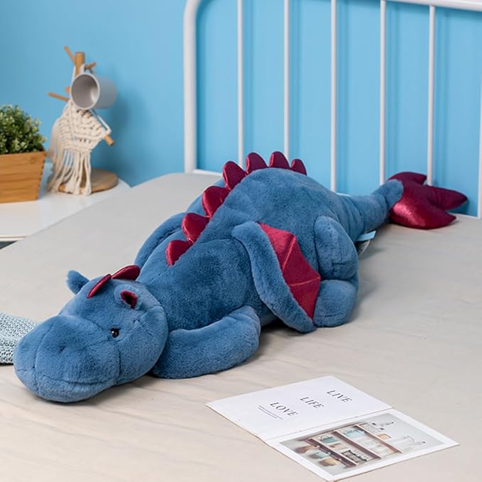 51.2" Blue Dragon Stuffed Animal, Giant Soft Dinosaur Plush for Kids and Adults, Sturdy Fluffy Plushie Pillow